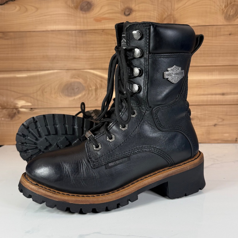 Harley Davidson Womens size 7 Tyson 7-Inch Black Logger Motorcycle Boots D87016